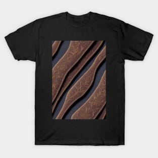 Dark Brown Ornamental Leather Stripes, natural and ecological leather print #64 T-Shirt
